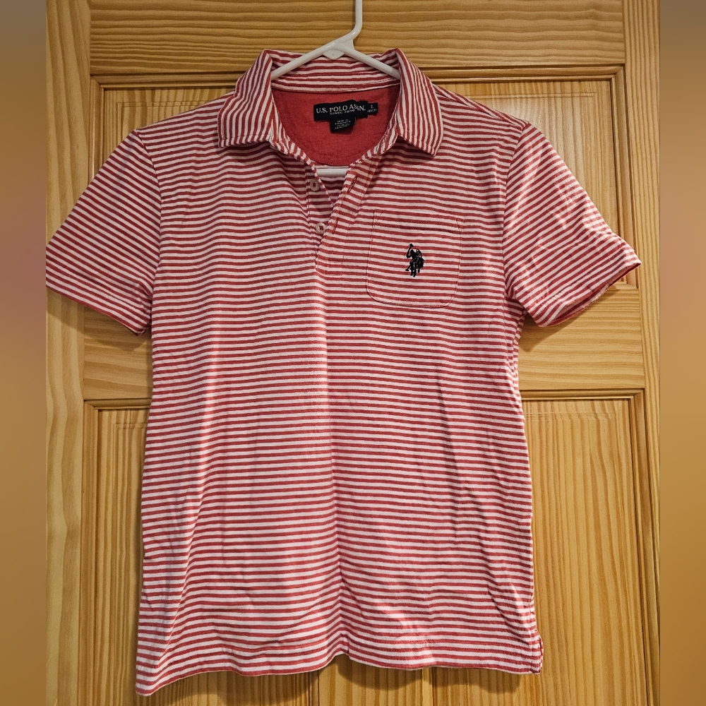 4/$10 U.S. Polo Assn. 10/12 Large Red Striped Boys Polo Shirt